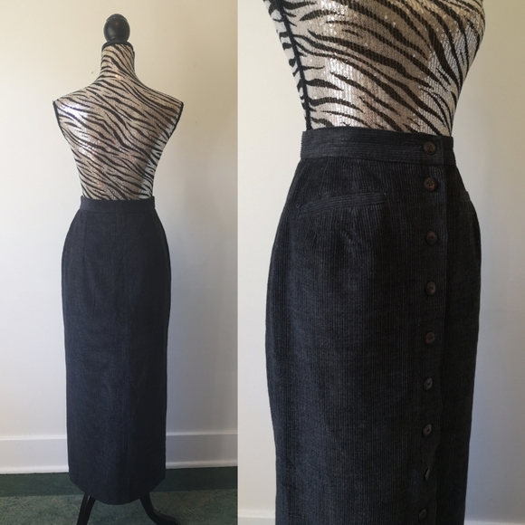 RARE Vintage "CATS" button up corduroy maxi skirt - Picture 3 of 12